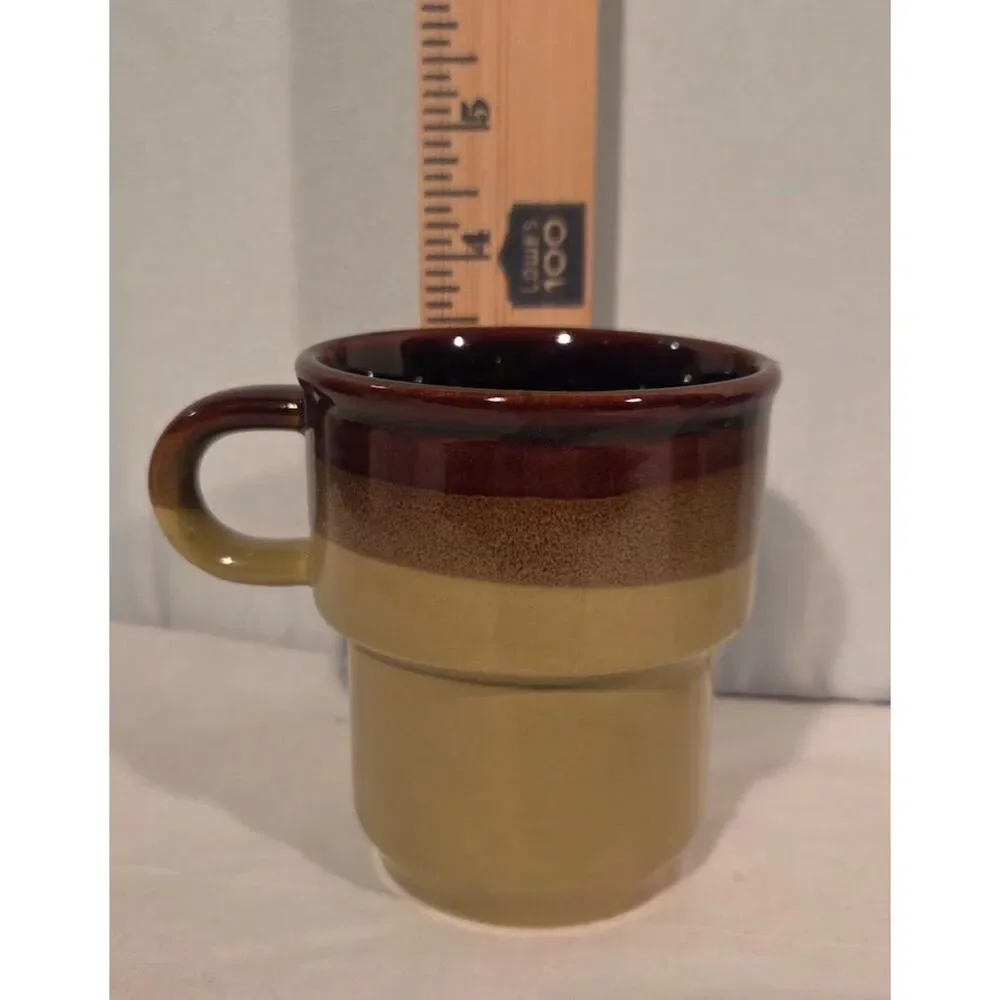 Vintage Studio Pottery Coffee Mugs Set of 6 Brown Drip Glaze